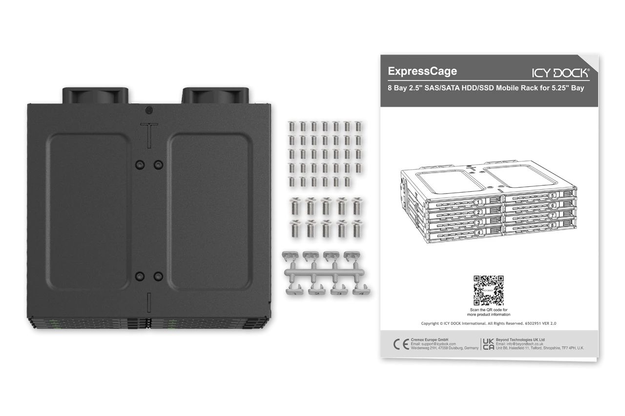 IcyDock ExpressCage MB038SP-B 8 Bay 2.5" SAS/SATA HDD/SSD Mobile Rack for 5.25" Bay