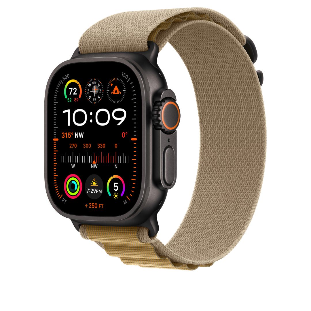 Apple Watch 49mm Alpine Loop Tan Black Titanium Finish Medium