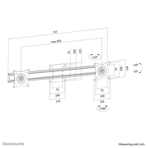 Neomounts FPMA-CB200 Dual Crossbar 10"-27" Black