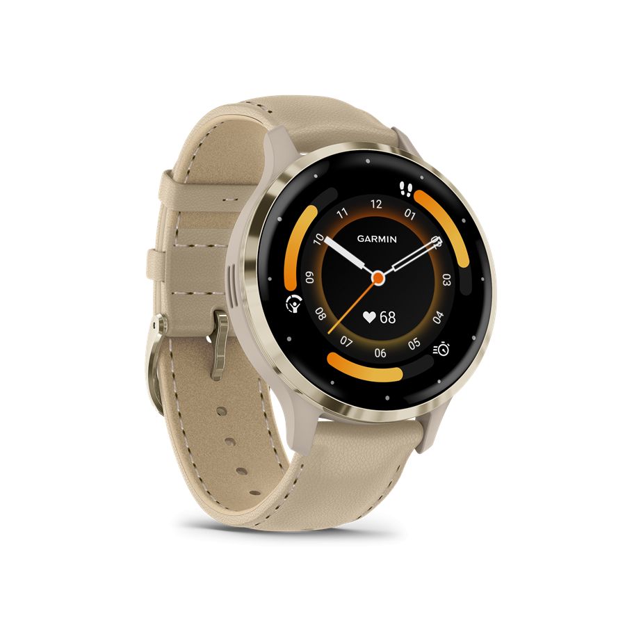 Garmin Venu 3S French Grey-Cream Gold with Leather and Silicone Strap