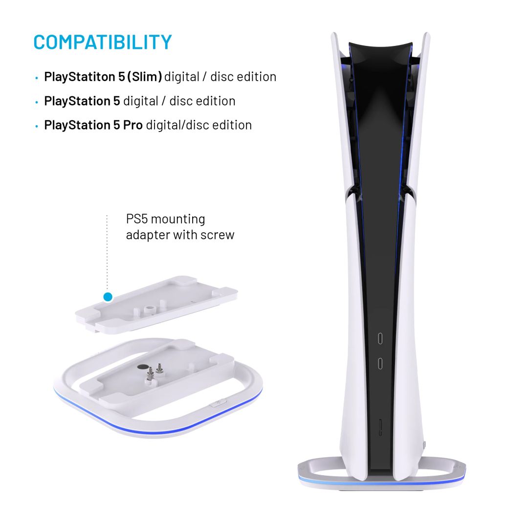 FIXED LED Stand for PlayStation 5, 5 (Slim) and 5 Pro, White