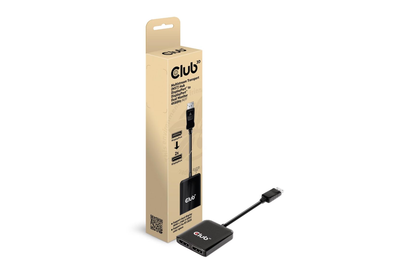 Club3D Multi Stream Transport (MST) Hub DisplayPort 1.4 to DisplayPort Dual Monitor 4K60Hz M/F