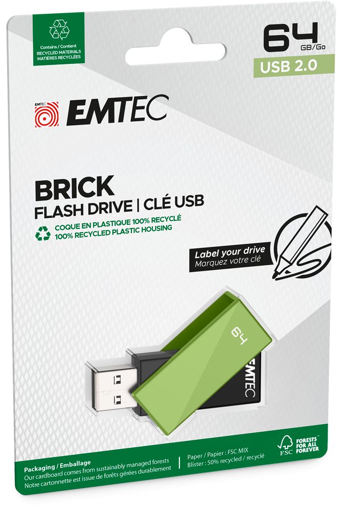 Emtec 64GB C350 Brick USB2.0 Green