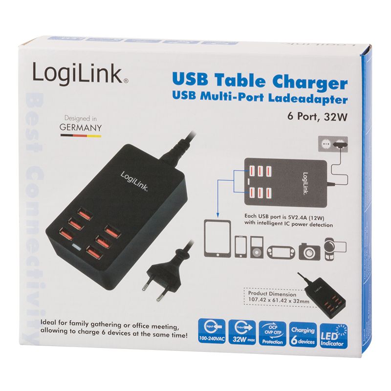 Logilink PA0139 USB table charger 6x USB-A 32W