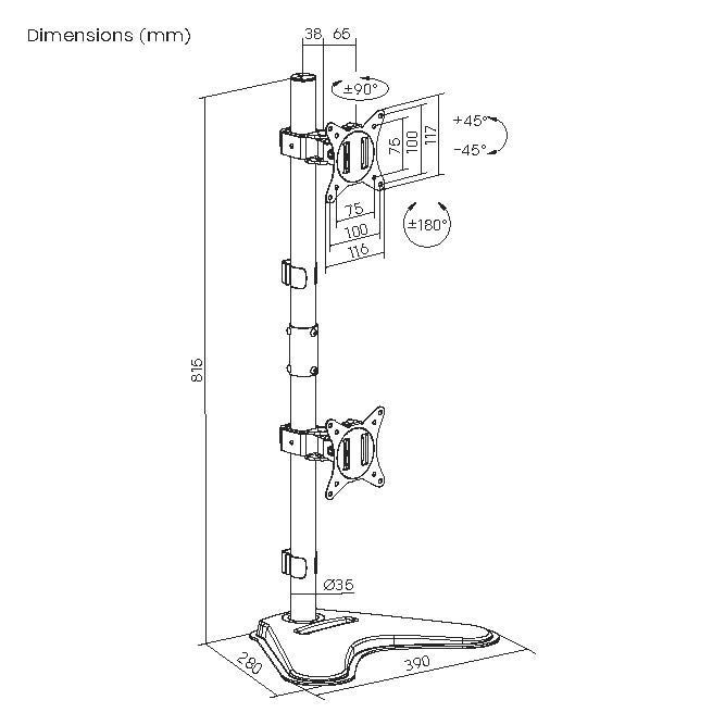 EQuip 17"-32" Dual Vertical Monitor Tabletop Stand