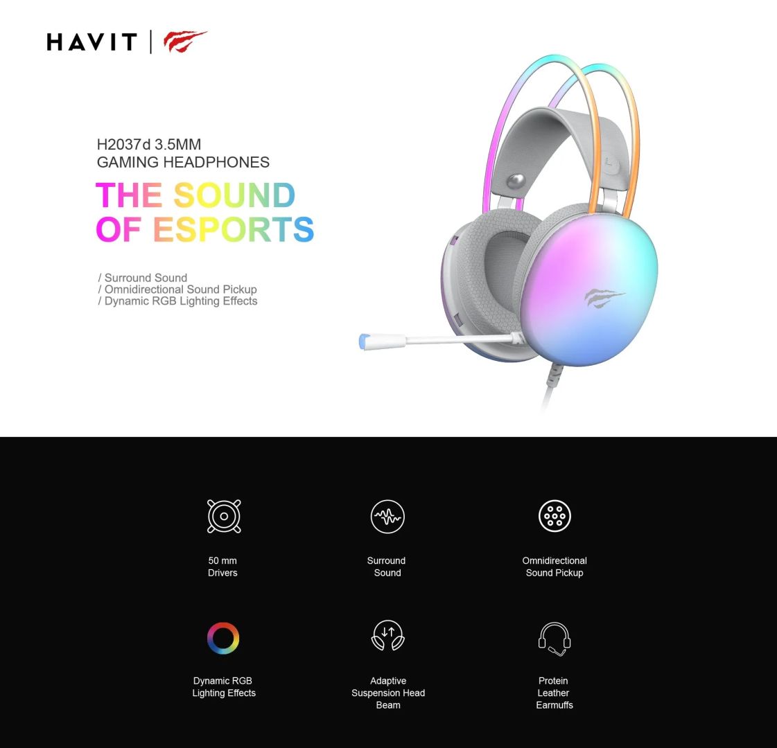 HAVIT Gamenote H2037d Gaming Headset White