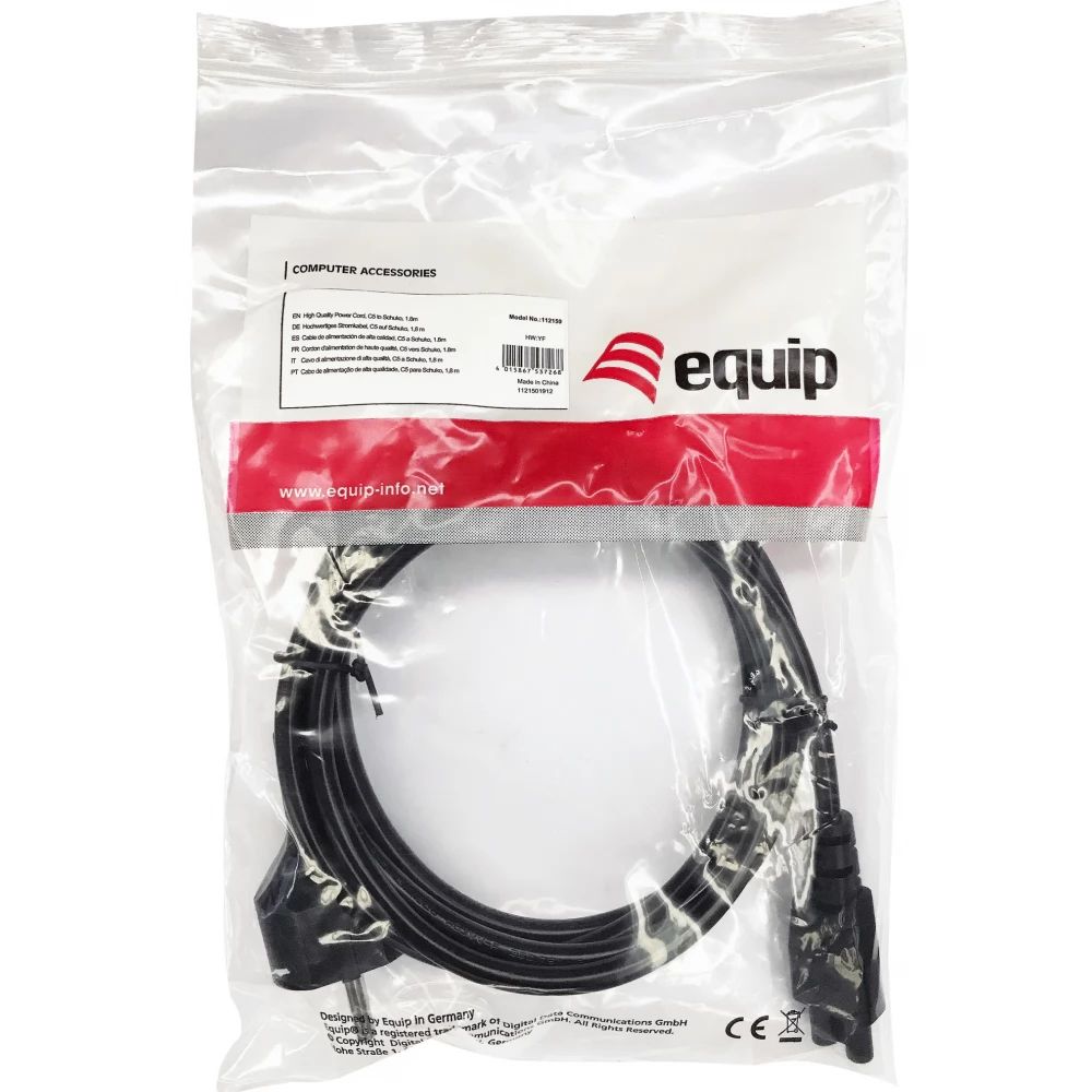 EQuip High Quality Power Cord C5 to Schuko 1,8m Black