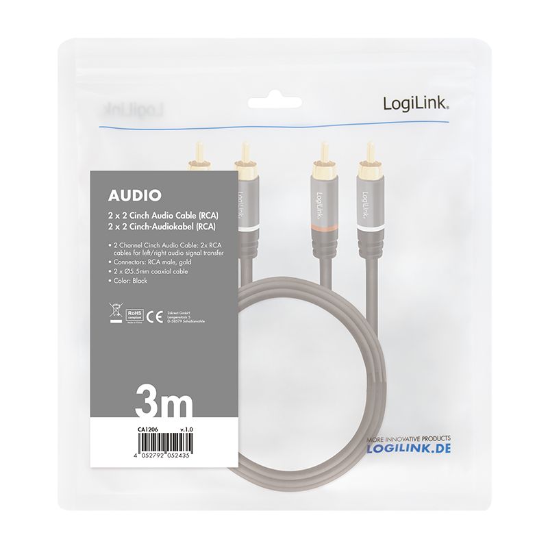 Logilink Audio cable 2xRCA/M to 2x RCA/M metal 3m Black