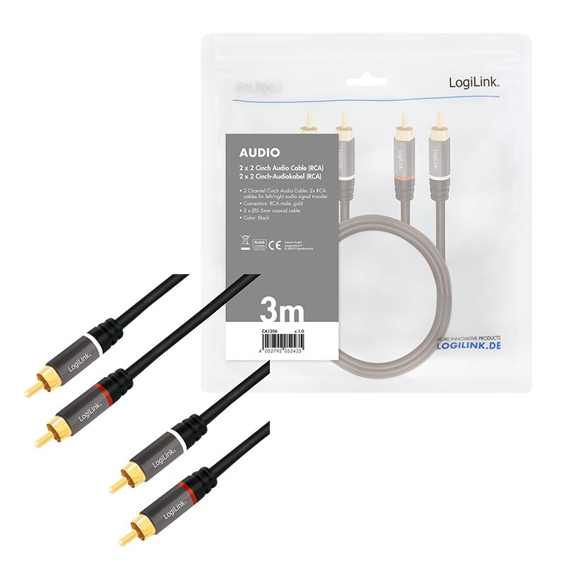 Logilink Audio cable 2xRCA/M to 2x RCA/M metal 3m Black