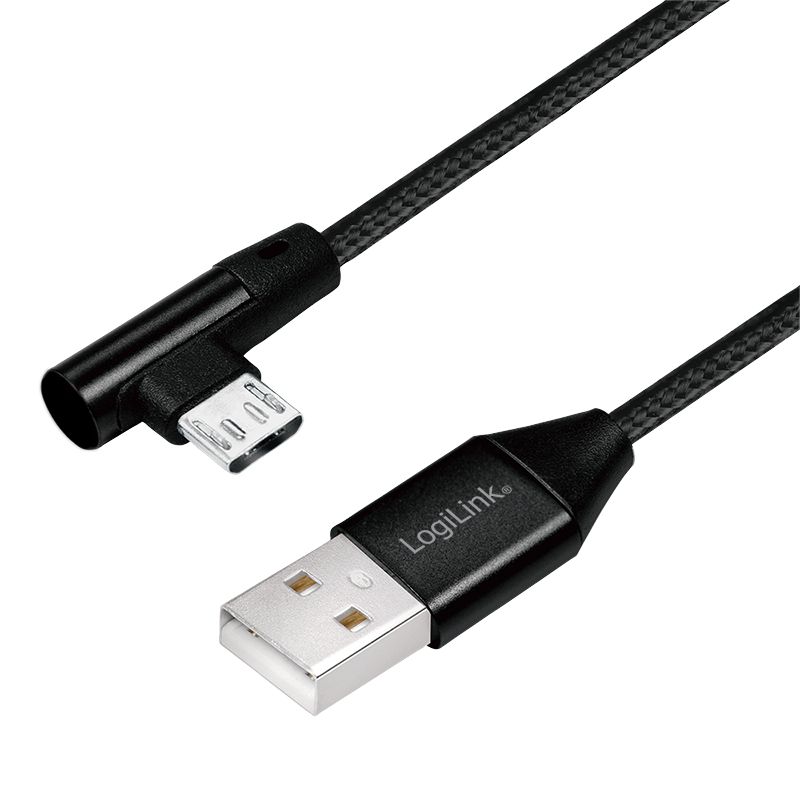 Logilink CU0142 USB 2.0 cable USB-A/M to Micro-USB/M (90°) fabric metal 1m Black