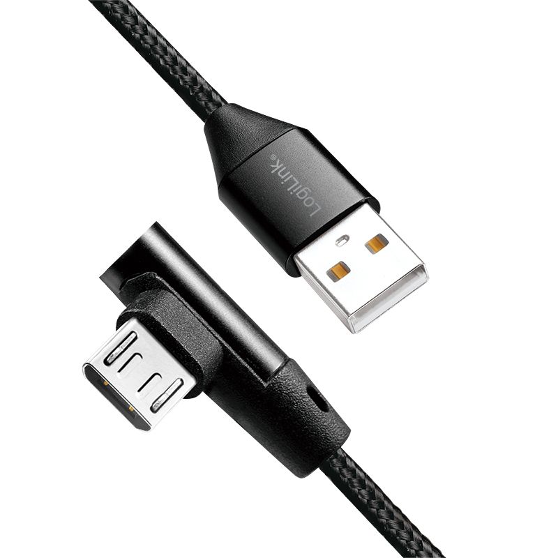 Logilink CU0142 USB 2.0 cable USB-A/M to Micro-USB/M (90°) fabric metal 1m Black