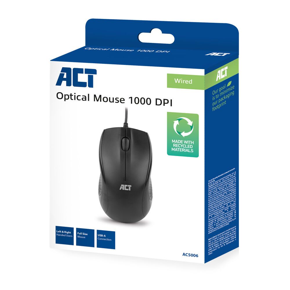 ACT AC5006 Wired Full-Size Optical Mouse Black