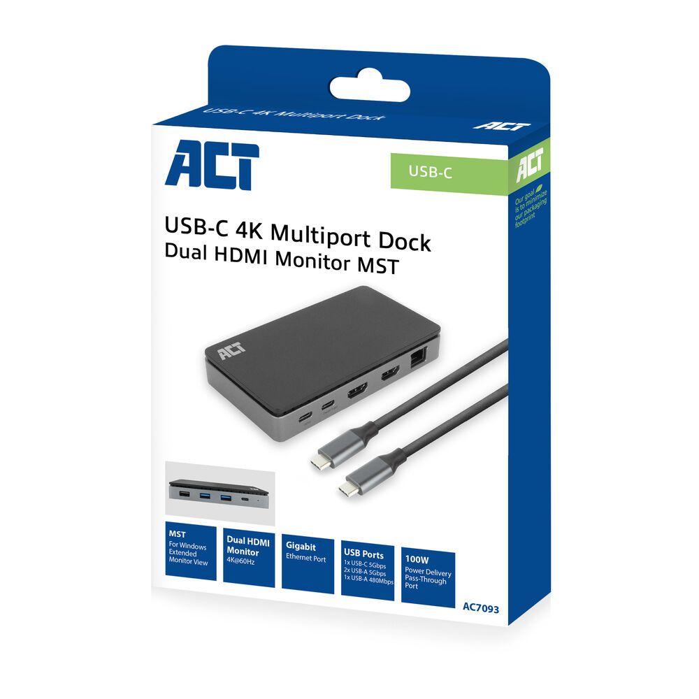 ACT AC7093 USB-C 4K MST Docking Station Silver