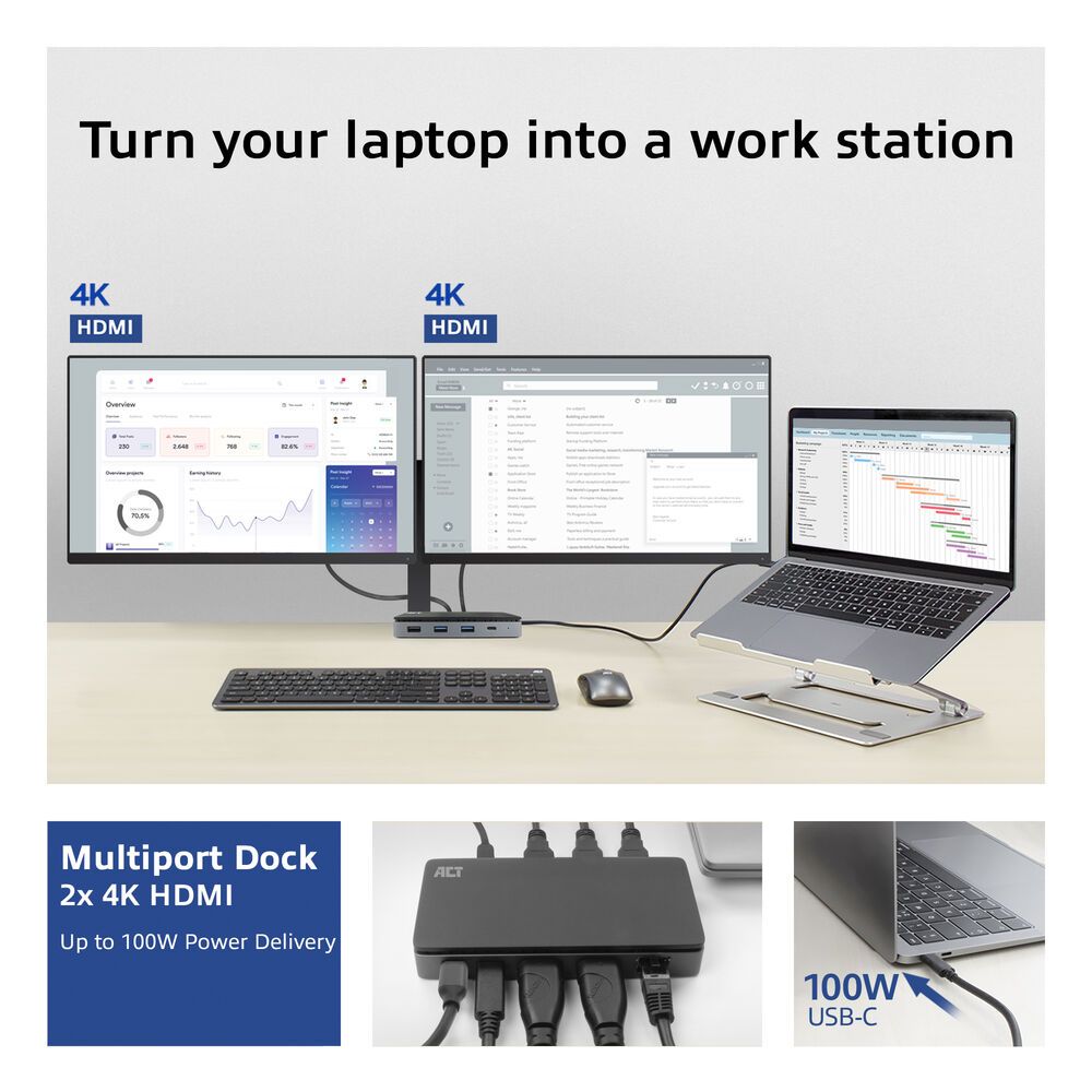 ACT AC7093 USB-C 4K MST Docking Station Silver