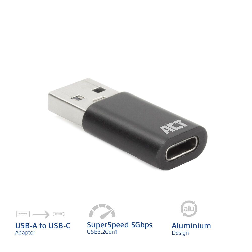 ACT USB-A to USB-C Adapter Black