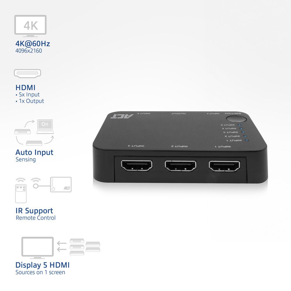 ACT AC7841 4K HDMI Switch 5 in 1 out