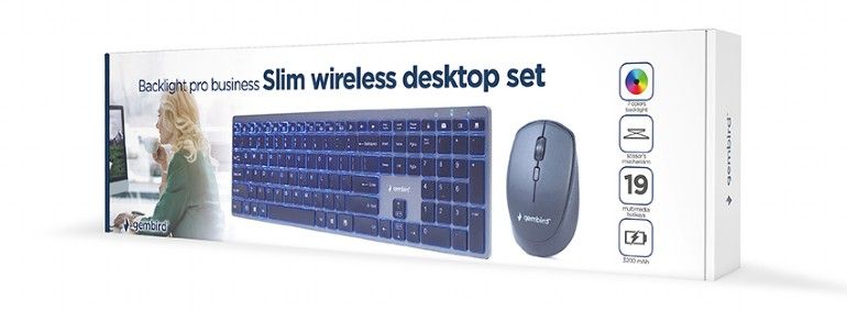 Gembird Backlight Pro Business Slim wireless desktop set Black US