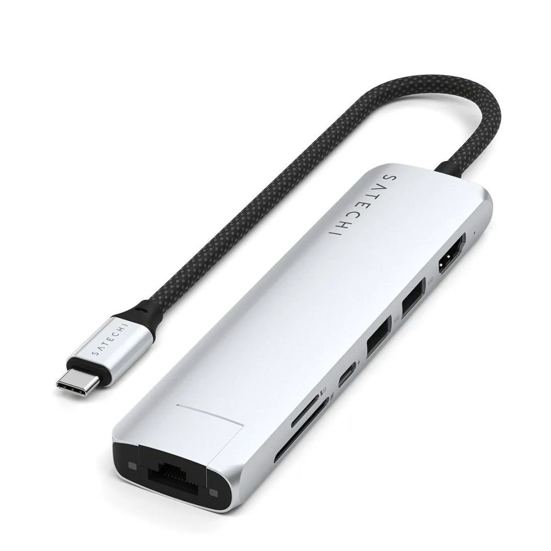 Satechi 7-in-1 USB-C Slim Multiport Adapter with Ethernet Silver