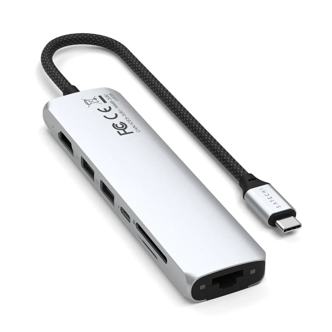 Satechi 7-in-1 USB-C Slim Multiport Adapter with Ethernet Silver