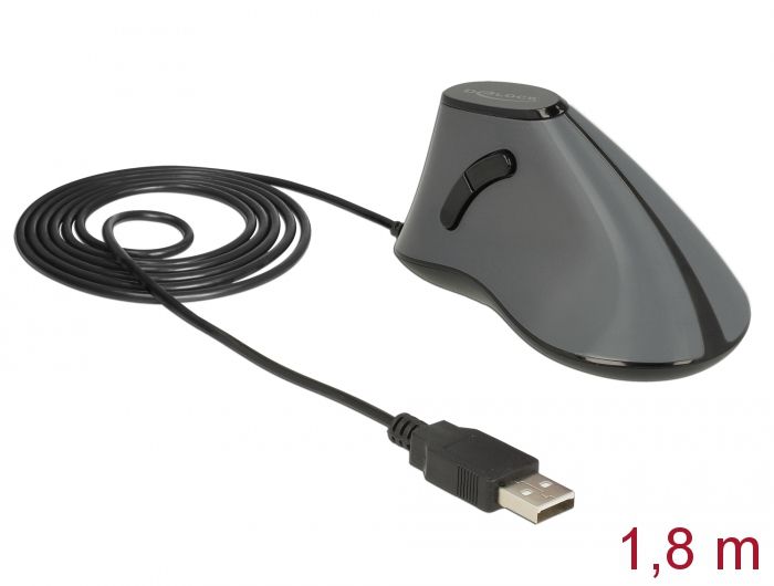 DeLock Ergonomic vertical optical 5-button USB mouse Grey/Black