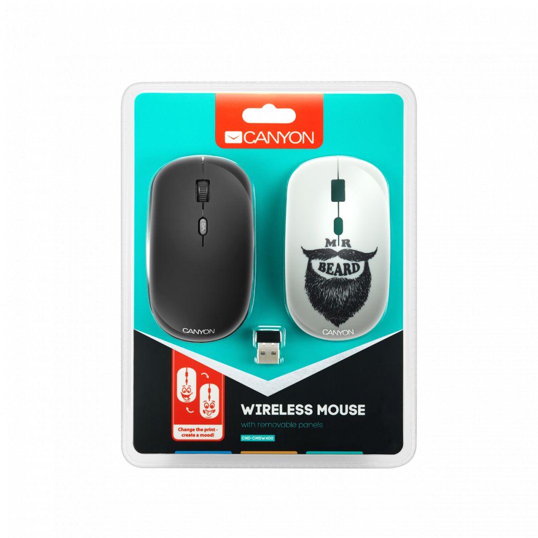 Canyon CND-CMSW400BD Wireless Mouse With Removable Cover Black/Mister Beard