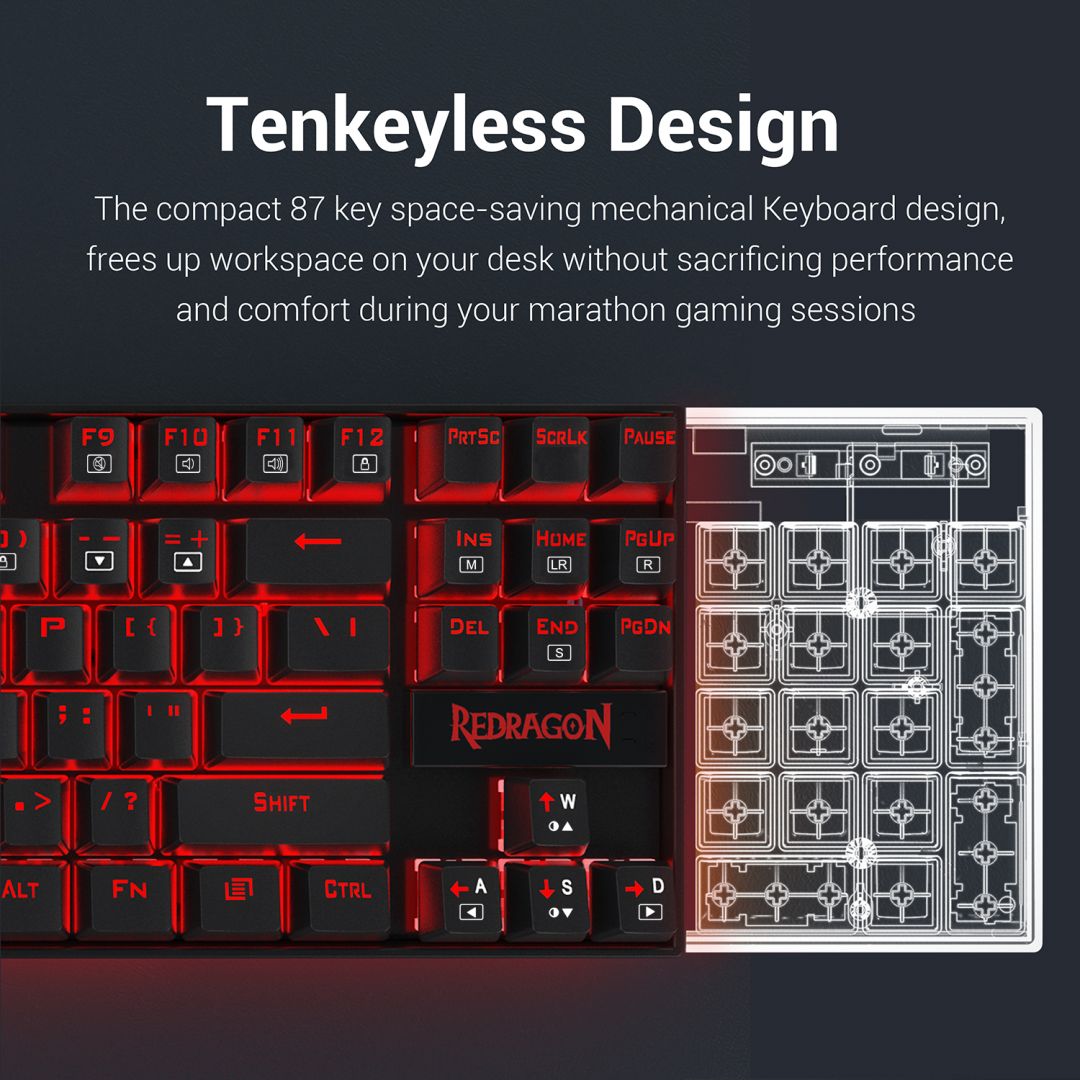 Redragon Kumara 2 Red LED Backlit Brown Mechanical Gaming Keyboard Black HU